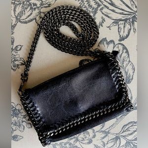 BORSE IN PELLE NAVY BLUE LEATHER MADE IN ITALY CROSSBODY PURSE WITH METAL CHAIN